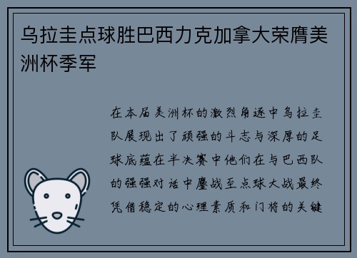 乌拉圭点球胜巴西力克加拿大荣膺美洲杯季军
